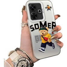 Ucuc Redmi 13 Uyumlu Sert Akrilik Arka Silikon Kenar Lens Koruma Dış Cool Ayı Deseni Kılıfı