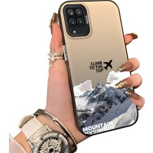 Ucuc Samsung Galaxy A12/M12 Uyumlu Sert Akrilik Arka Silikon Kenar Lens Koruma Kar Dağı Deseni Kılıfı