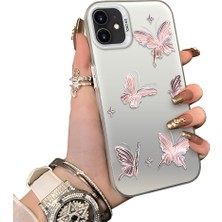 Ucuc iPhone 12 Pro Uyumlu Silikon Kenar Sert Arka Anti Düşme Kılıfı Kelebek Desenli