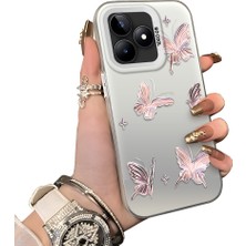 Ucuc Realme C53 Uyumlu Silikon Kenar Sert Arka Anti Düşme Kılıfı Kelebek Desenli