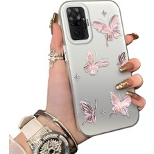Ucuc Redmi Note 10 Pro Uyumlu Silikon Kenar Sert Arka Anti Düşme Kılıfı Kelebek Desenli