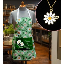 PremiumPort Kişiye Özel Annesine Özel Mutfak Önlüğü ve Papatya Kolye Hediye Seti