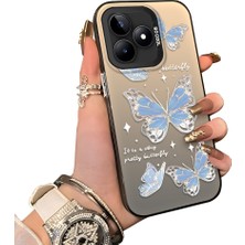 Ucuc Realme Note 50 Uyumlu Silikon Kenar Sert Arka Anti Düşme Kılıfı Kelebek Desenli