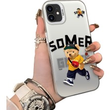 Ucuc iPhone 12 Uyumlu Sert Akrilik Arka Silikon Kenar Lens Koruma Dış Cool Ayı Deseni Kılıfı