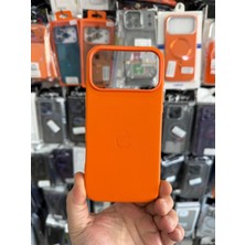 Elixem İphone 17 Pro Max Uyumlu Turuncu İçi Kadife Logolu Deri Gizli Magsafe Sert Kılıf