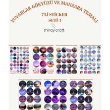 Miray Craft 7 Sayfa Yuvarlak Gökyüzü ve Manzara Temalı Sticker Seti (12*17 Cm)
