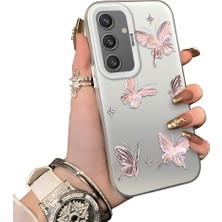 Ucuc Samsung Galaxy S24 Uyumlu Silikon Kenar Sert Arka Anti Düşme Kılıfı Kelebek Desenli