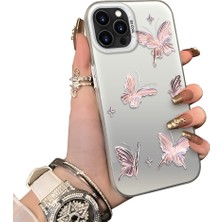 Ucuc iPhone 14 Pro Uyumlu Silikon Kenar Sert Arka Anti Düşme Kılıfı Kelebek Desenli