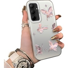 Ucuc Samsung Galaxy A35 Uyumlu Silikon Kenar Sert Arka Anti Düşme Kılıfı Kelebek Desenli