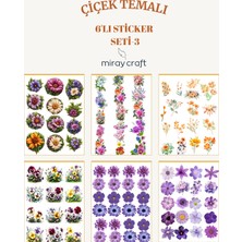Miray Craft 6 Sayfa  Çiçek Temalı Sticker Seti – 12X17 cm Scrapbook, Bullet Journal, Planlayıcı Için