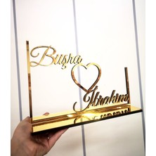 PremiumPort Kişiye Özel Gold Pleksi Masaüstü Aynalı Nişan Isimliği