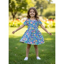 Buufuu Kız Çocuk Yazlık Kısa Kol Baskılı Elbise