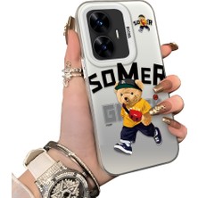 Ucuc Realme C55 Uyumlu Sert Akrilik Arka Silikon Kenar Lens Koruma Dış Cool Ayı Deseni Kılıfı