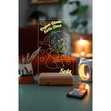 PremiumPort 3D Ayıcık ve Kalpler LED Gece Lambası, Doğum Gününe Özel Hediye