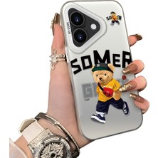 Ucuc iPhone 16 Uyumlu Sert Akrilik Arka Silikon Kenar Lens Koruma Dış Cool Ayı Deseni Kılıfı