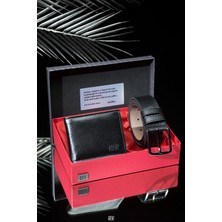 PremiumPort Erkek Kemer ve Cüzdan Seti, Kişiye Özel Metalize Etiketli, Şık Kutulu