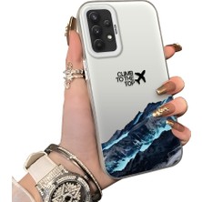 Ucuc Samsung Galaxy A32 Uyumlu Sert Akrilik Arka Silikon Kenar Lens Koruma Kar Dağı Deseni Kılıfı