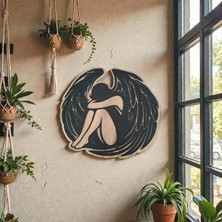 Ergeç Tasarım Düşmüş Melek Duvar Dekoru 40 cm – Siyah Lazer Kesim Mdf Modern Duvar Süsü
