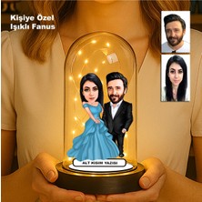 PremiumPort Kişiye Özel Çift Karikatür Fanus Işıklı Biblo, Sevgiyle Tasarlanmış Şık Hediye
