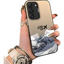 Ucuc Samsung Galaxy S22 Uyumlu Sert Akrilik Arka Silikon Kenar Lens Koruma Kar Dağı Deseni Kılıfı