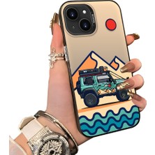 Ucuc iPhone 14 Plus/15 Plus Uyumlu Sert Akrilik Arka Silikon Kenar Lens Koruma Off-Road Deseni Kılıf