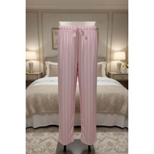 Gri Mor Tekstil Çizgili Ipeksi Pembe Kadın Pijama Altı