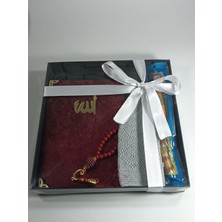 PremiumPort Hac ve Umre Temalı Kırmızı Renkli Tesbih, Misvak ve Takke Seti