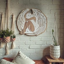 Ergeç Tasarım Düşmüş Melek Duvar Dekoru 40 cm – Beyaz Lazer Kesim Mdf Boho Duvar Süsü