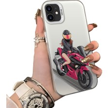 Ucuc iPhone 12 Pro Uyumlu Silikon Kenar Sert Arka Anti Düşme Kılıfı Motorsiklet Kızı