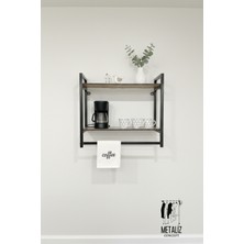 Metaliz Banyo Düzenleyici Havluluklu Metal Duvar Rafı Dekoratif Siyah Metal Çerçeveli