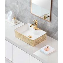 Harmeh Prag 3005 Altın Desenli Tezgah Üstü Kare Lavabo 48X38X14CM