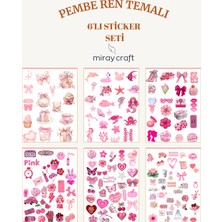Miray Craft 6 Sayfa Pembe Renk Temalı Sticker Seti (12*17 Cm)/scrapbook, Bullet Journal, Planlayıcı Için
