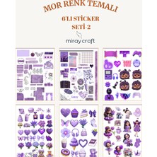 Miray Craft 6 Sayfa Mor Renk Temalı Sticker Seti (12*17 Cm)/scrapbook, Bullet Journal, Planlayıcı Için