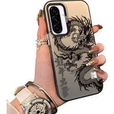 Ucuc Samsung Galaxy A56 Uyumlu Silikon Kenar Sert Arka Anti Düşme Kılıfı Ejderha Desenli