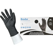 Broche Elmas Dokulu Ekstra Kalın Siyah Nitril Eldiven L Beden 50 Adet