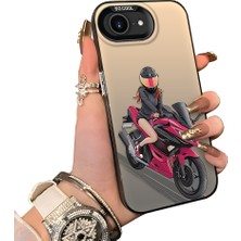 Ucuc iPhone 16E Uyumlu Silikon Kenar Sert Arka Anti Düşme Kılıfı Motorsiklet Kızı