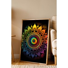 E2 Nova Spektrum Mandala Premium Çerçeveli Tablo - Lüks Modern Renkli Geometrik Duvar Dekoru Antrasit Sanat