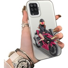 Ucuc Samsung Galaxy A12/M12 Uyumlu Silikon Kenar Sert Arka Anti Düşme Kılıfı Motorsiklet Kızı