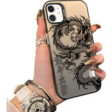 Ucuc iPhone 12 Uyumlu Silikon Kenar Sert Arka Anti Düşme Kılıfı Ejderha Desenli