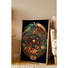 E2 Nova Masalsı Orman Fantastik Mandala Çerçeveli Tablo - Lüks Modern Mitolojik Duvar Dekoru Antrasit Sanat
