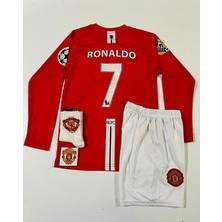 M.unitedd Moskova 2008 Sezonu Cristiano Ronaldo Uzun Kol Çocuk Forması 4'lü Set (Armalı)