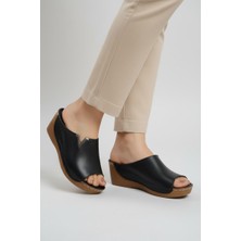 Ender Iç Dış Hakiki Deri Dolgu Taban V Tokalı Kadın Terlik