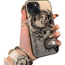 Ucuc iPhone 14 Uyumlu Silikon Kenar Sert Arka Anti Düşme Kılıfı Ejderha Desenli