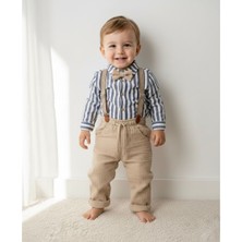 Butik Erkek Bebek Papyon - Pantolon Askılı Gömlekli 4 Parça Alt - Üst Takım %100 Pamuklu Kumaş