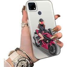 Ucuc Realme C25S Uyumlu Silikon Kenar Sert Arka Anti Düşme Kılıfı Motorsiklet Kızı