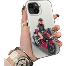 Ucuc iPhone 15 Uyumlu Silikon Kenar Sert Arka Anti Düşme Kılıfı Motorsiklet Kızı