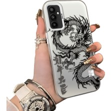 Ucuc Samsung Galaxy M23/M13 Uyumlu Silikon Kenar Sert Arka Anti Düşme Kılıfı Ejderha Desenli