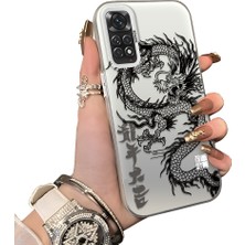 Ucuc Redmi Note 11S Uyumlu Silikon Kenar Sert Arka Anti Düşme Kılıfı Ejderha Desenli