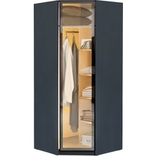 Eos Mobilya 301 - Ledli Reflekte Camlı Antrasit Köşe Dolap