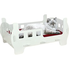 Feyza Design Beyaz Ahşap Kedi Yatağı, 50X35 Cm, Parlak Boyalı Beşik Tasarımı